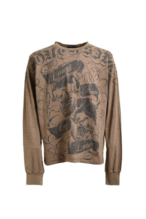 SKULL WASH LS TEE / BRW