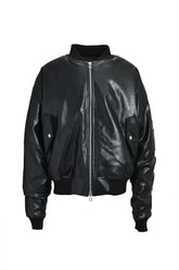 FAUX LEATHER PYTHON BOMBER JACKET / BLK 