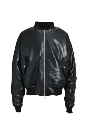 FAUX LEATHER PYTHON BOMBER JACKET / BLK 