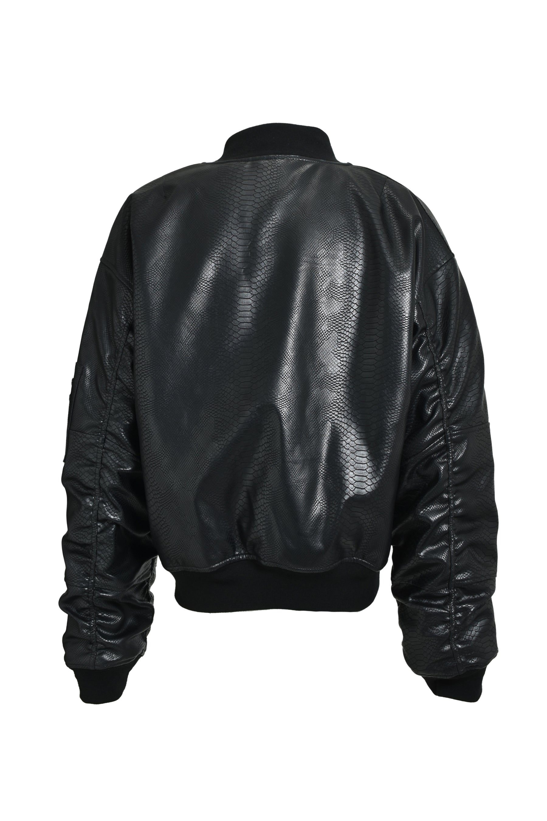 FAUX LEATHER PYTHON BOMBER JACKET / BLK 