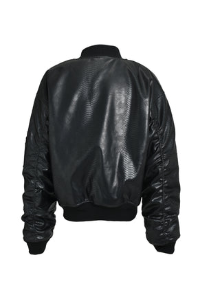FAUX LEATHER PYTHON BOMBER JACKET / BLK 