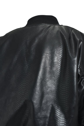 FAUX LEATHER PYTHON BOMBER JACKET / BLK 