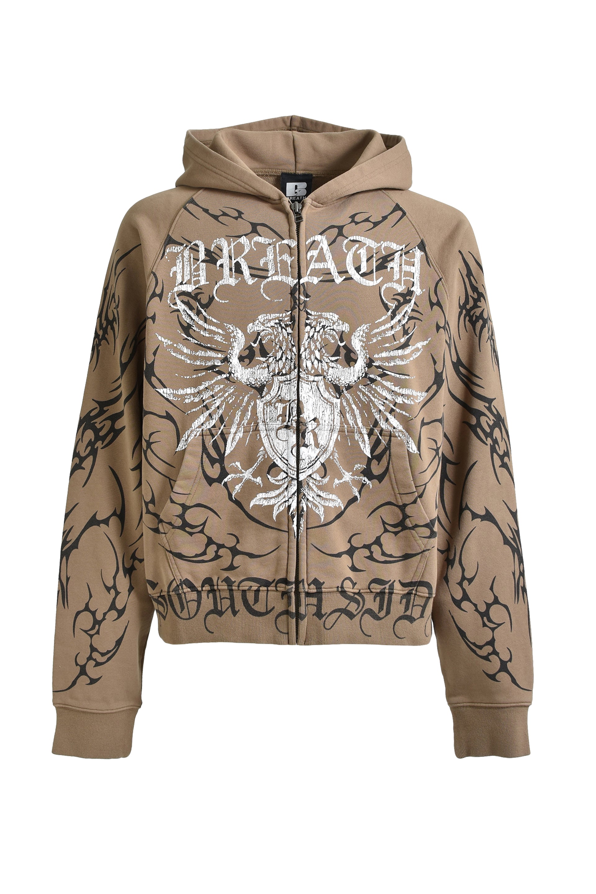 BREATH TWIN HEAD LOGO ZIP UP HOODIE / DUST