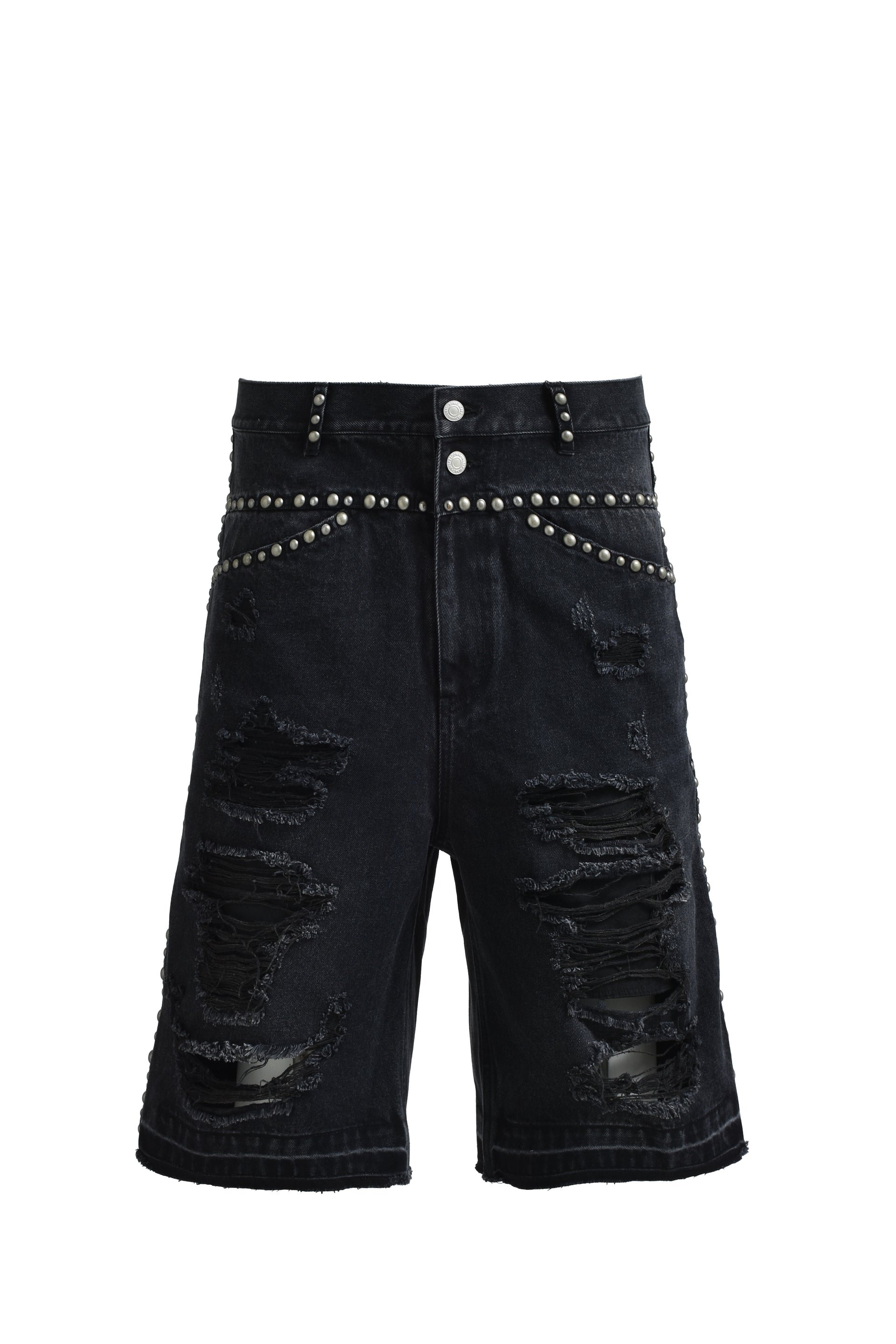 BREATH SUICIDE STUDS DENIM SHORTS / BLK