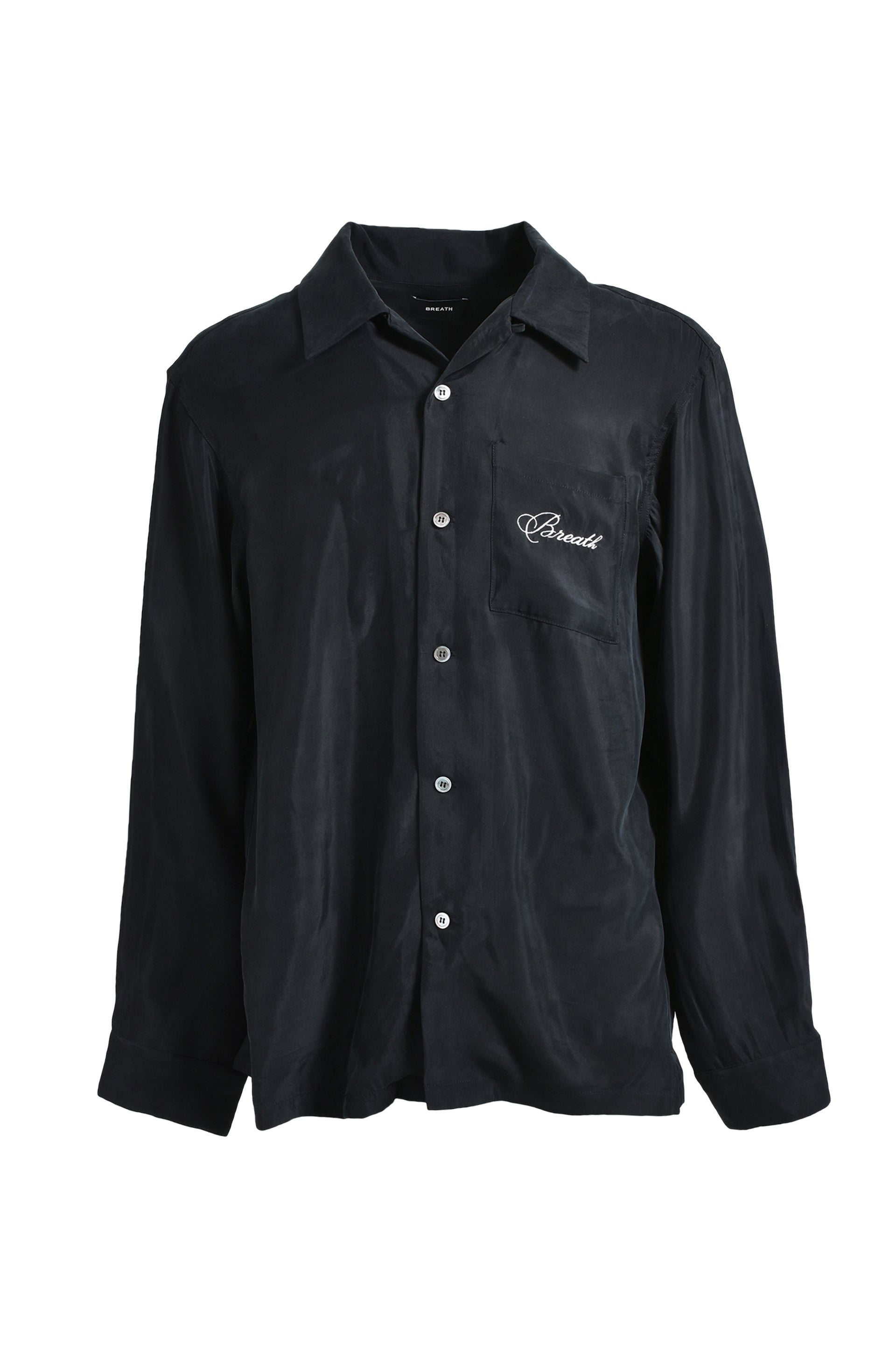 BREATH SCRIPT LOGO  SATIN SHIRT / BLK