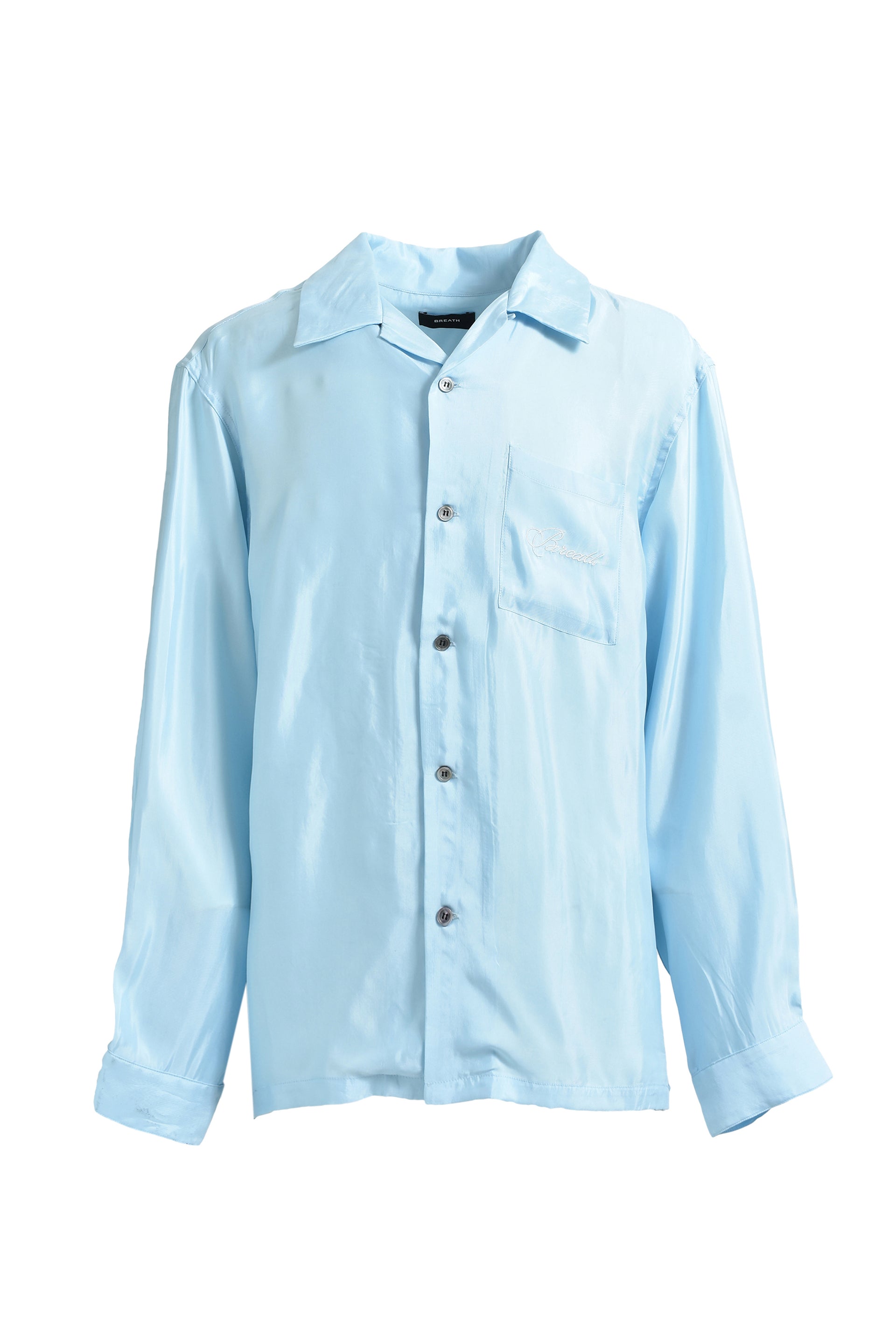 BREATH SCRIPT LOGO  SATIN SHIRT / ICE