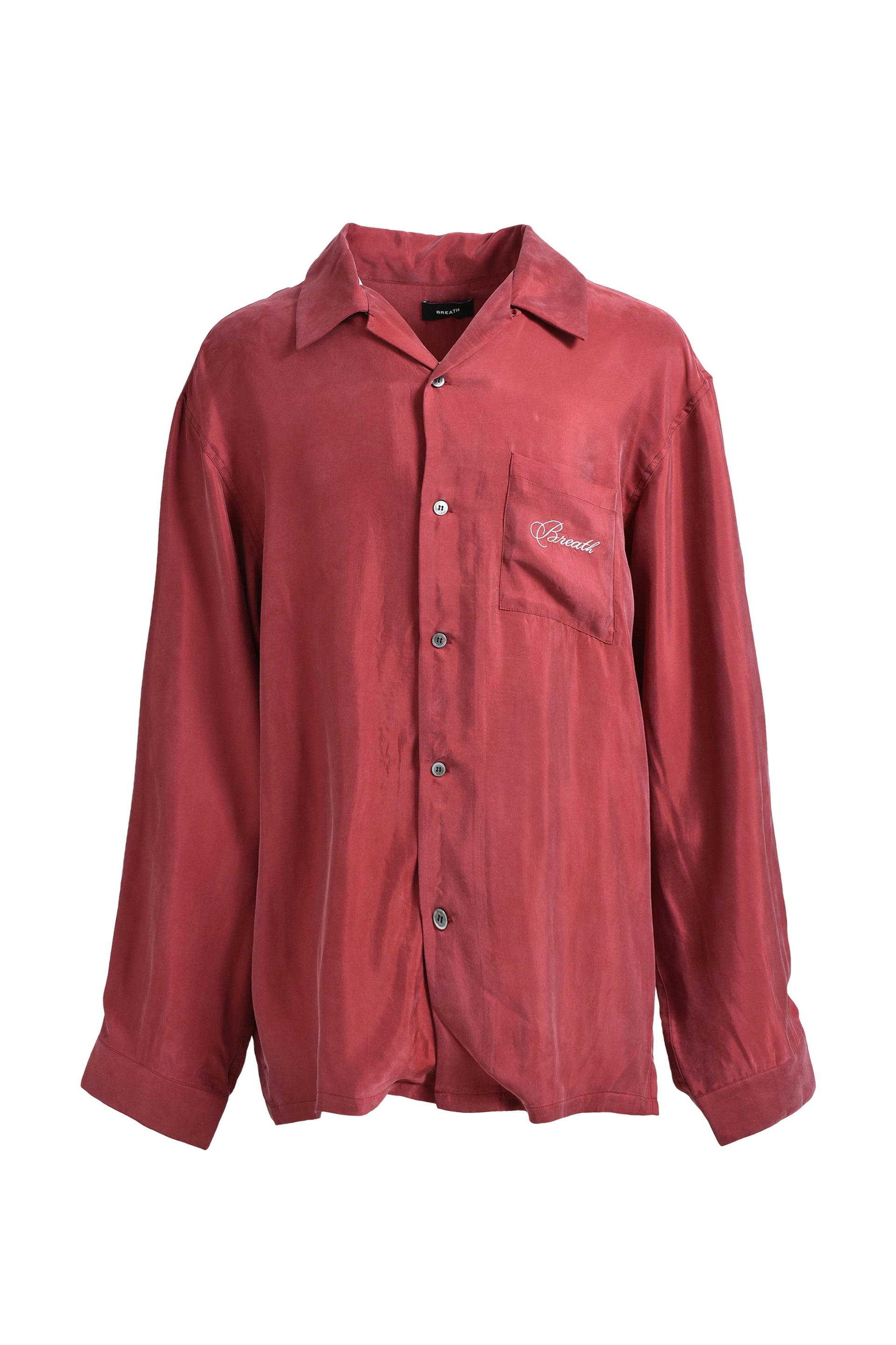 BREATH SCRIPT LOGO  SATIN SHIRT / WINE