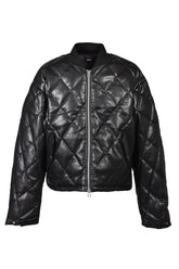 FAUX LEATHER QUILTING DOWN JACKET / BLK