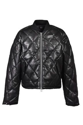 FAUX LEATHER QUILTING DOWN JACKET / BLK