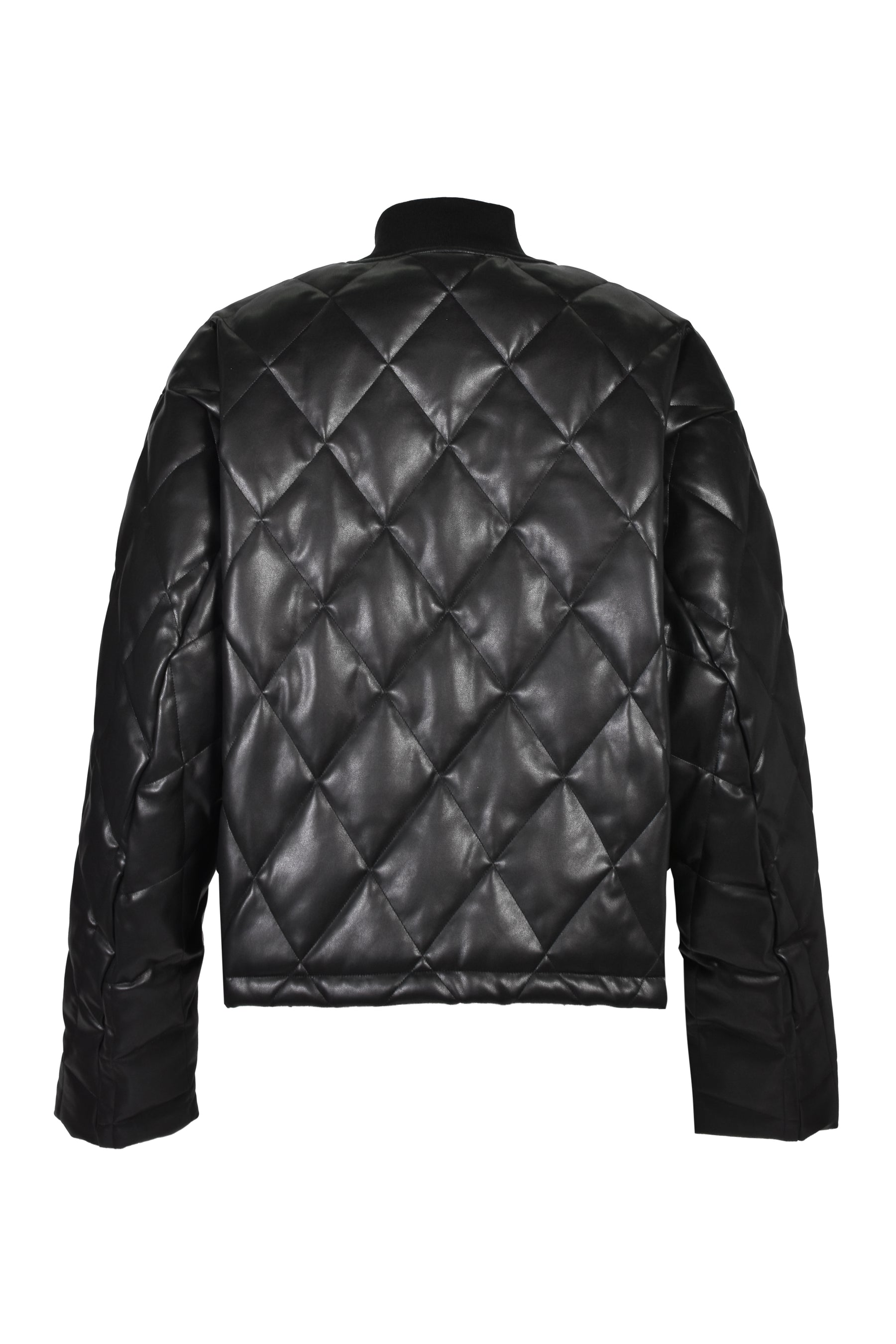 FAUX LEATHER QUILTING DOWN JACKET / BLK