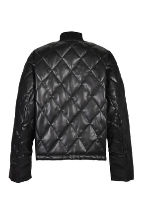 FAUX LEATHER QUILTING DOWN JACKET / BLK
