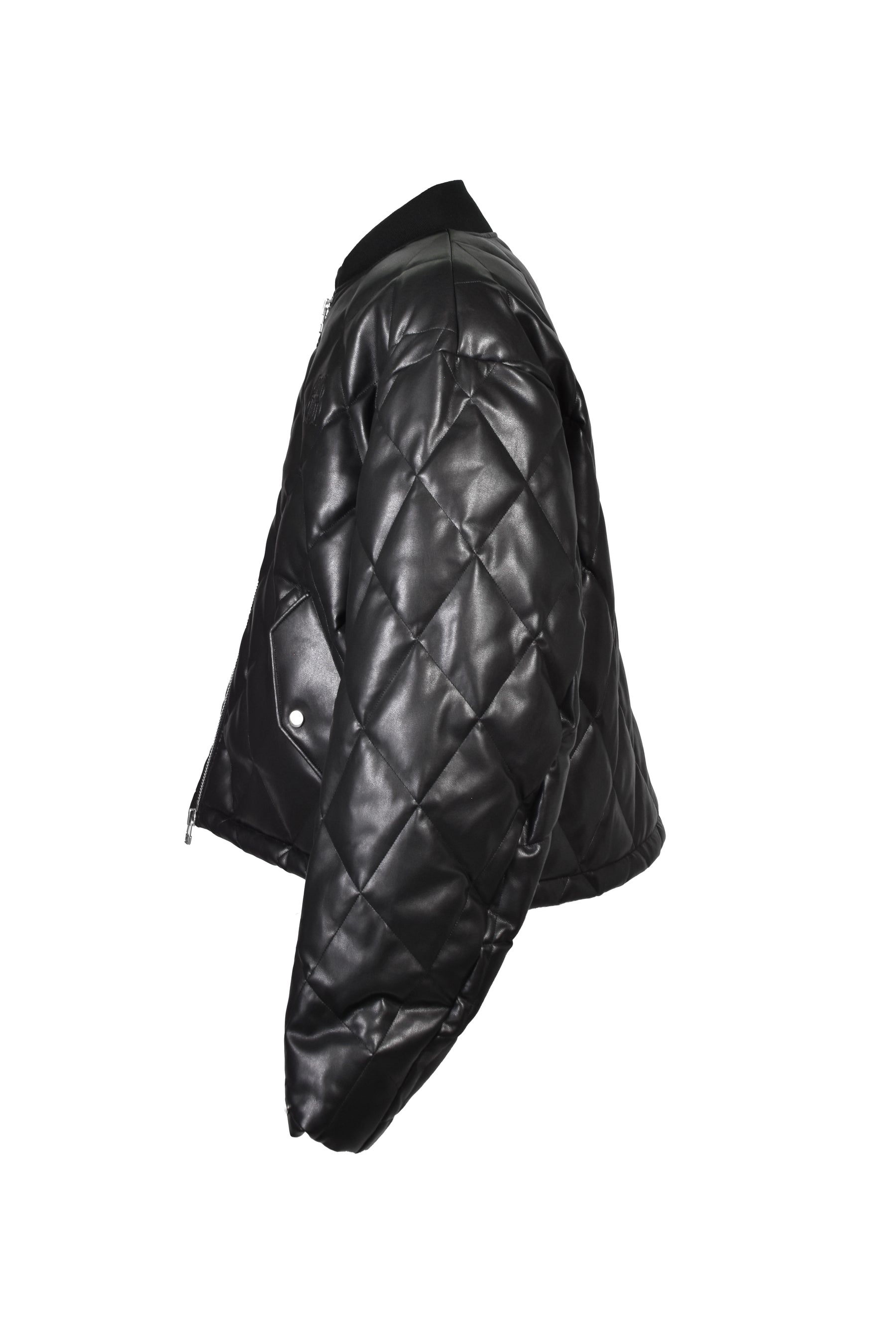 FAUX LEATHER QUILTING DOWN JACKET / BLK
