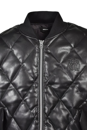 FAUX LEATHER QUILTING DOWN JACKET / BLK