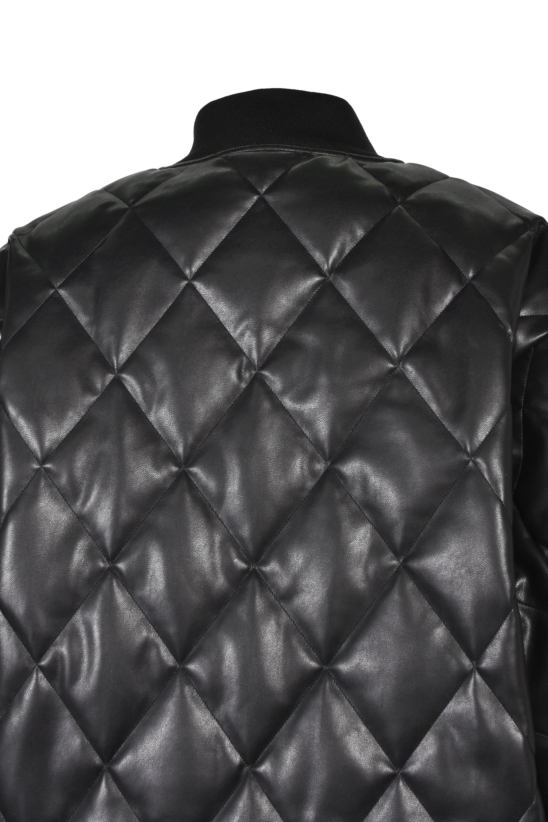 FAUX LEATHER QUILTING DOWN JACKET / BLK