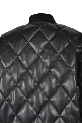 FAUX LEATHER QUILTING DOWN JACKET / BLK
