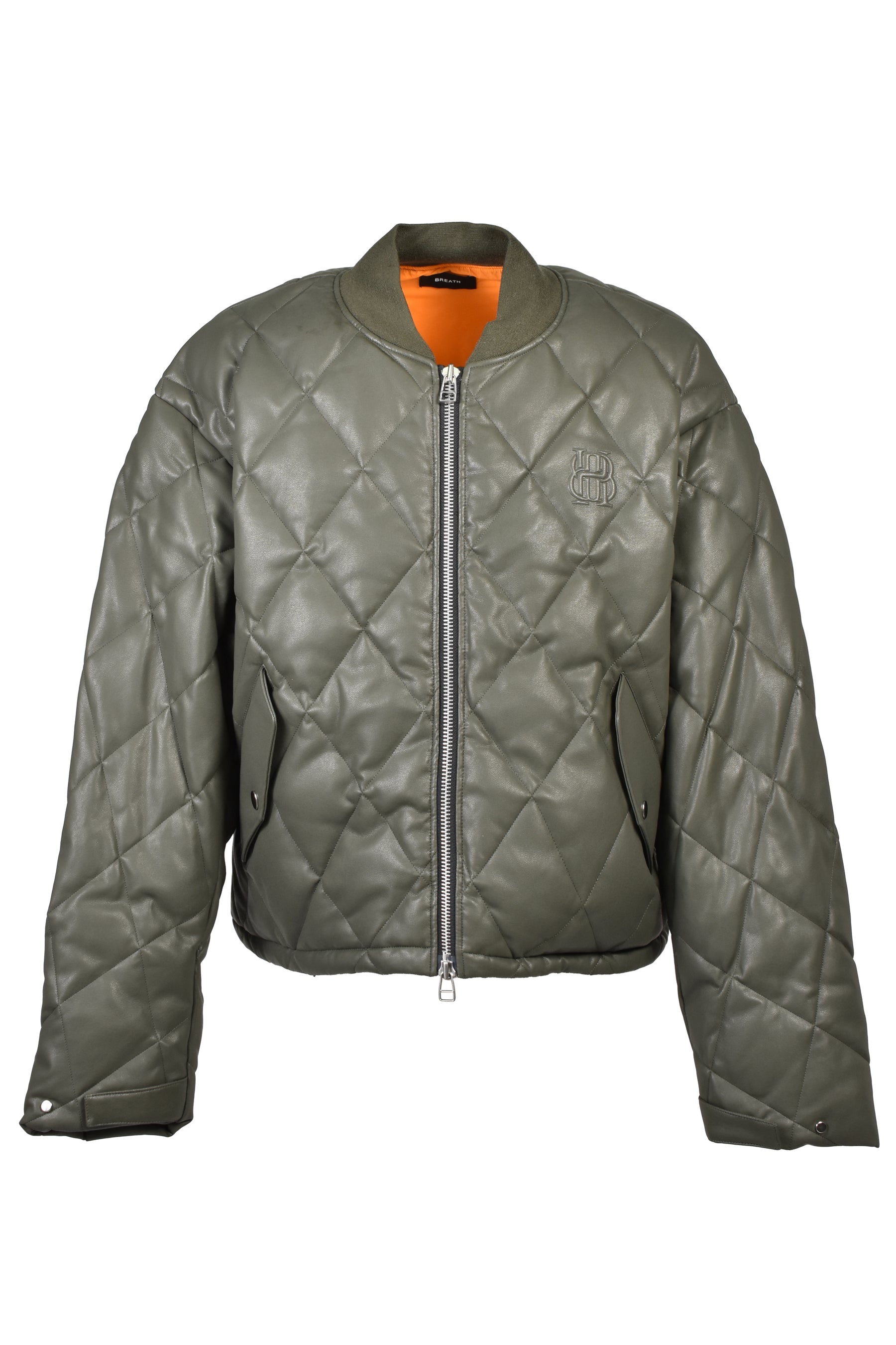FAUX LEATHER QUILTING DOWN JACKET / OLV