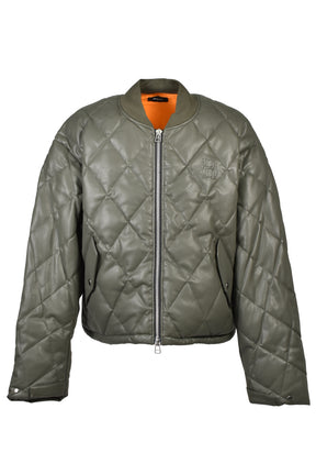 FAUX LEATHER QUILTING DOWN JACKET / OLV