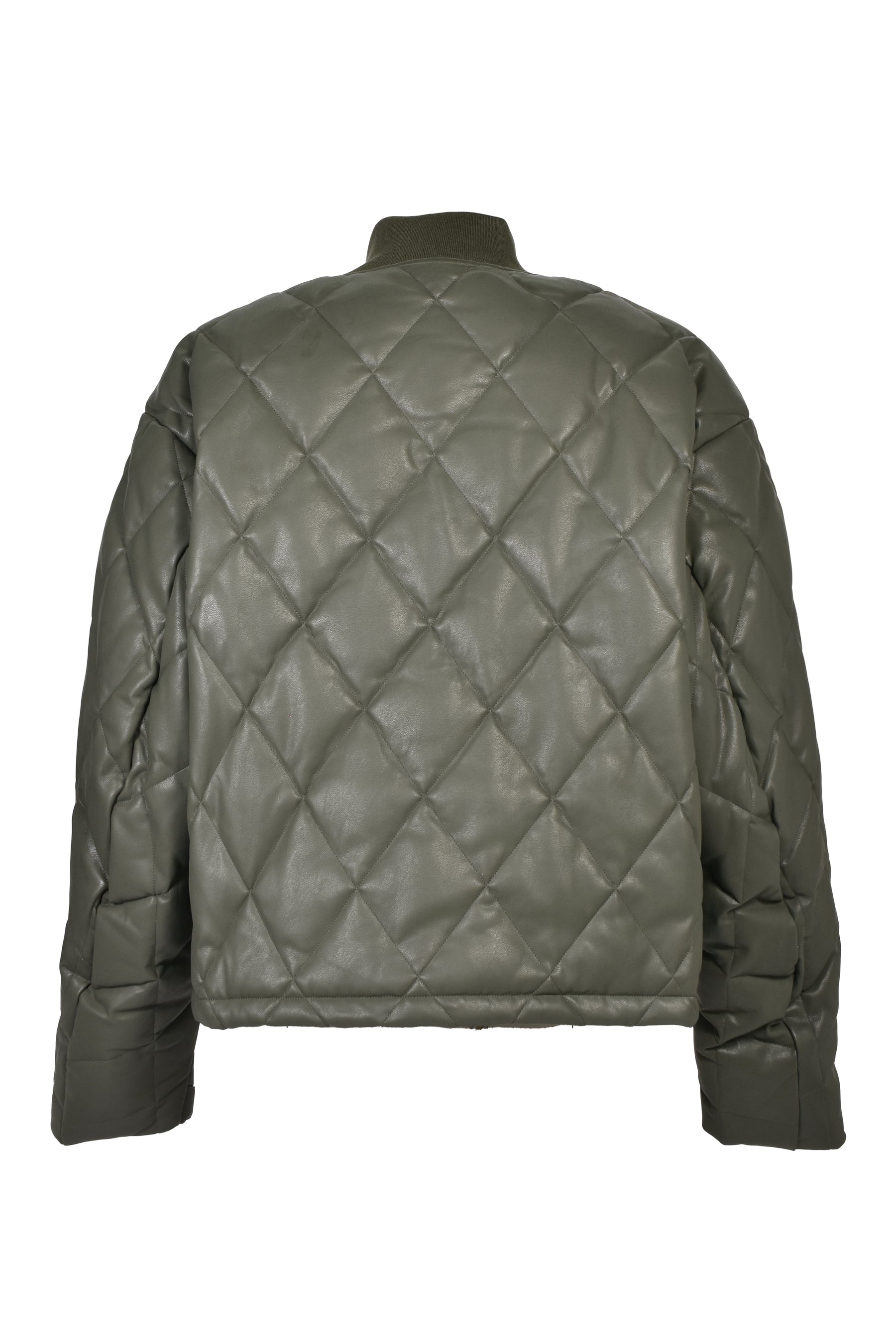 FAUX LEATHER QUILTING DOWN JACKET / OLV