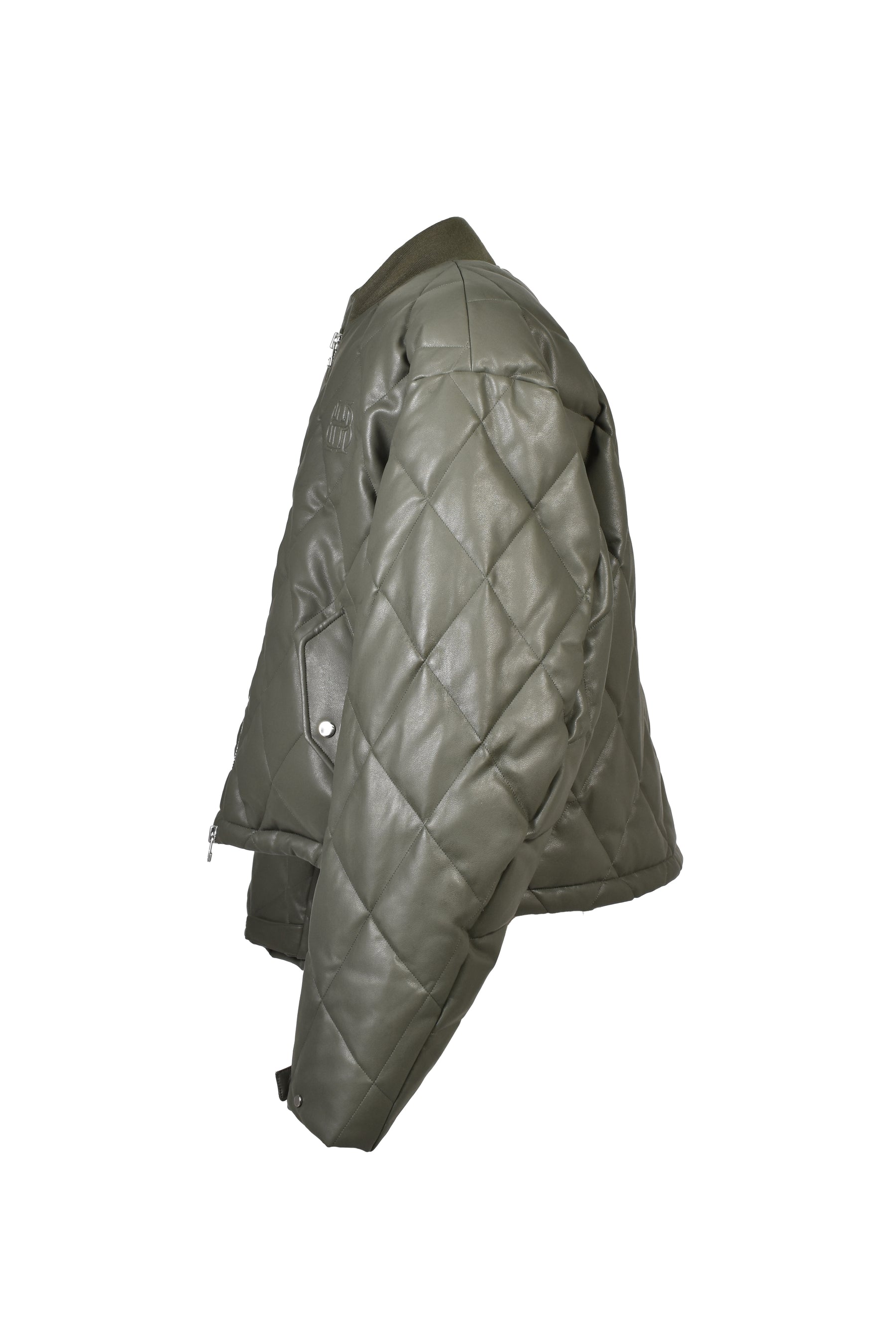 FAUX LEATHER QUILTING DOWN JACKET / OLV
