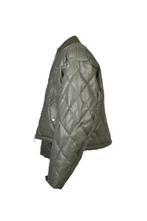 FAUX LEATHER QUILTING DOWN JACKET / OLV