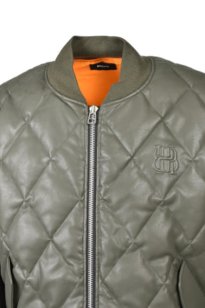 FAUX LEATHER QUILTING DOWN JACKET / OLV