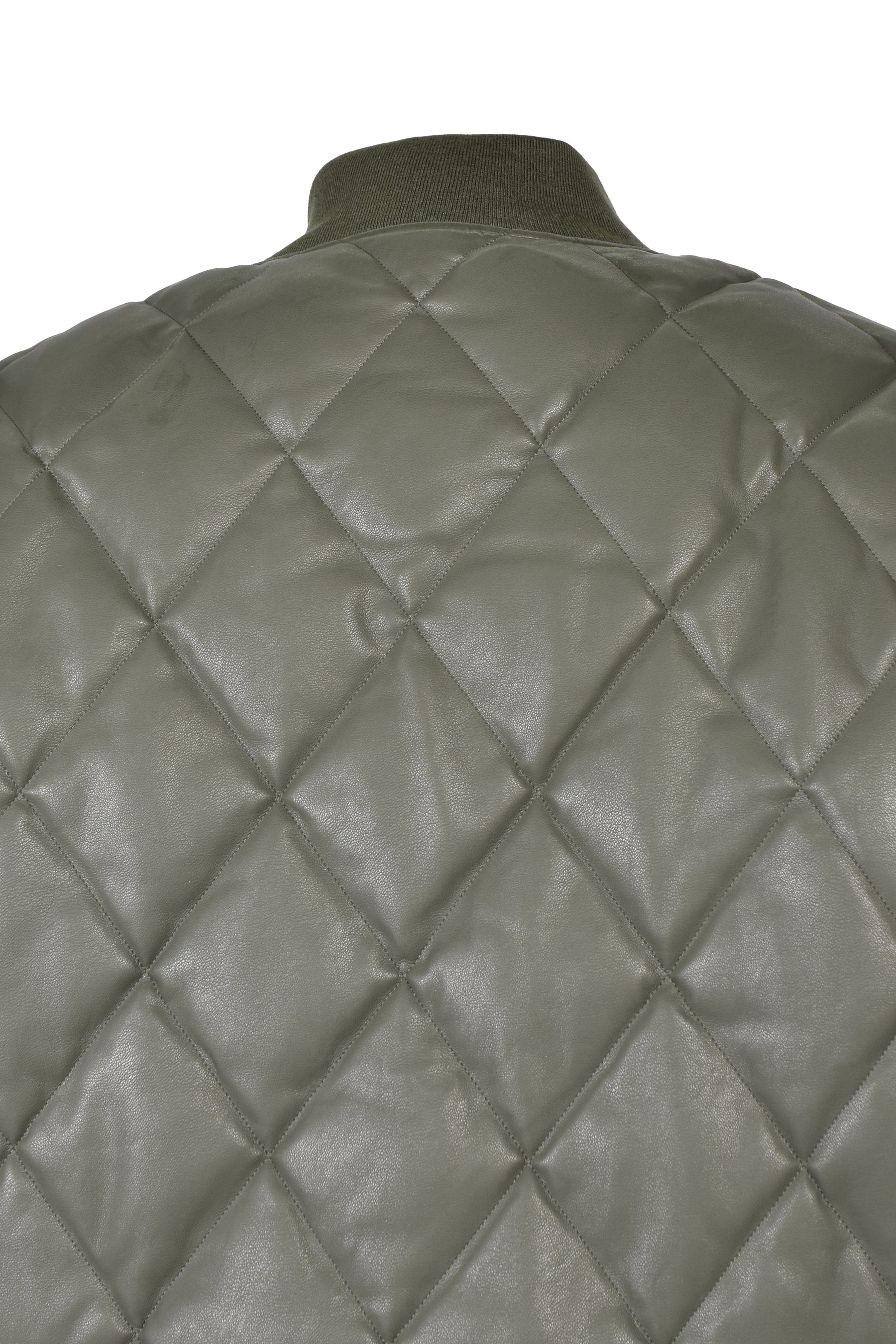 FAUX LEATHER QUILTING DOWN JACKET / OLV