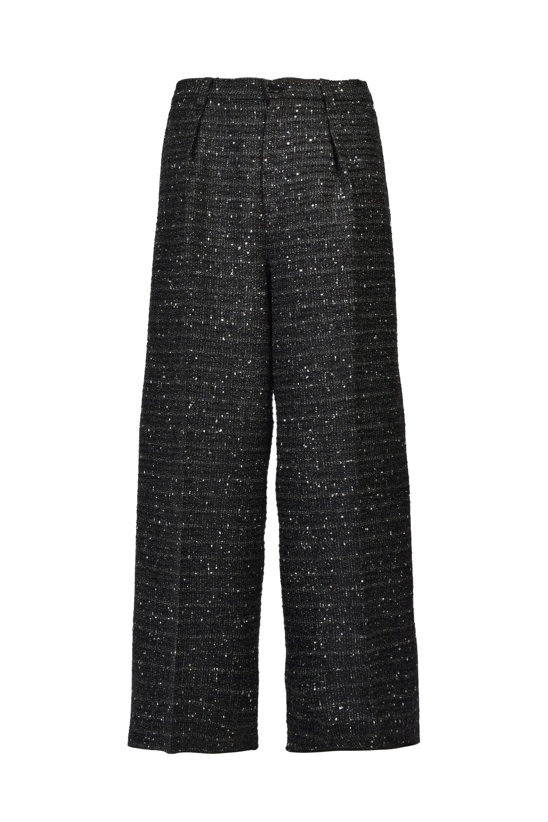 SHINY TWEED TUCK WIDE SLACKS / BLK
