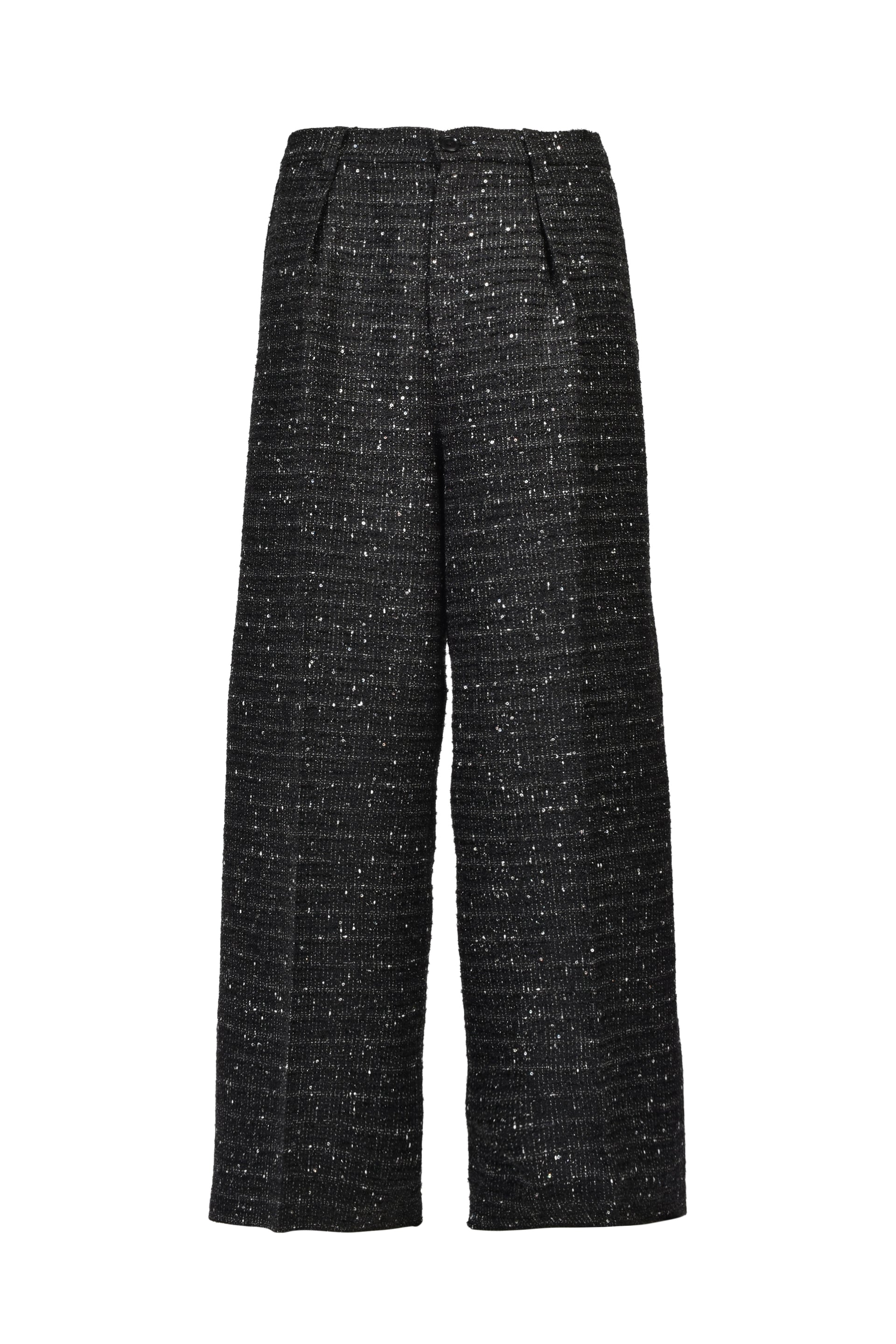 SHINY TWEED TUCK WIDE SLACKS / BLK