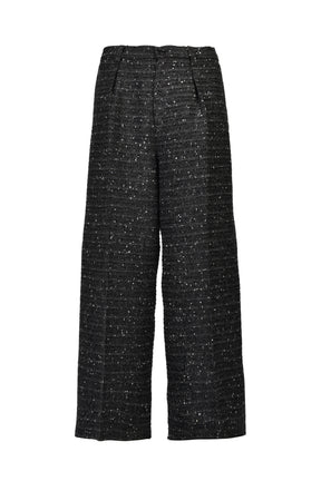 SHINY TWEED TUCK WIDE SLACKS / BLK