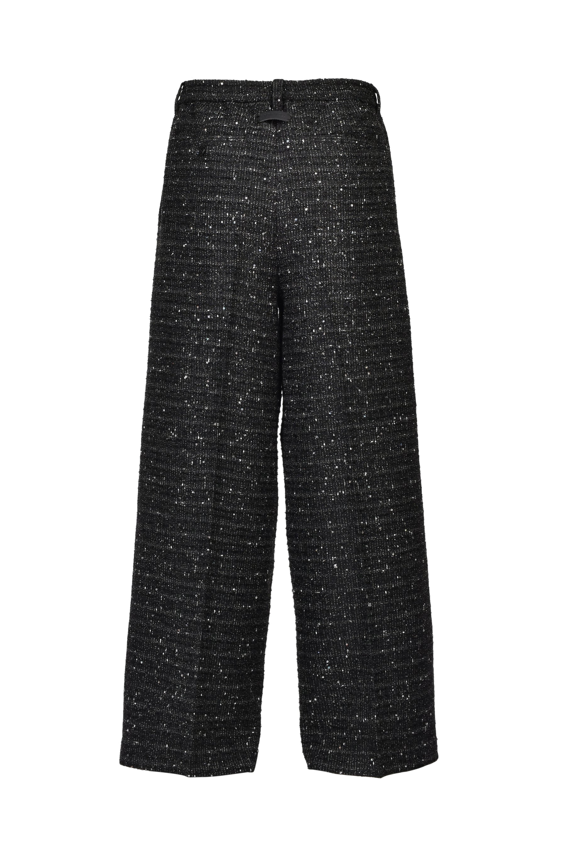 SHINY TWEED TUCK WIDE SLACKS / BLK