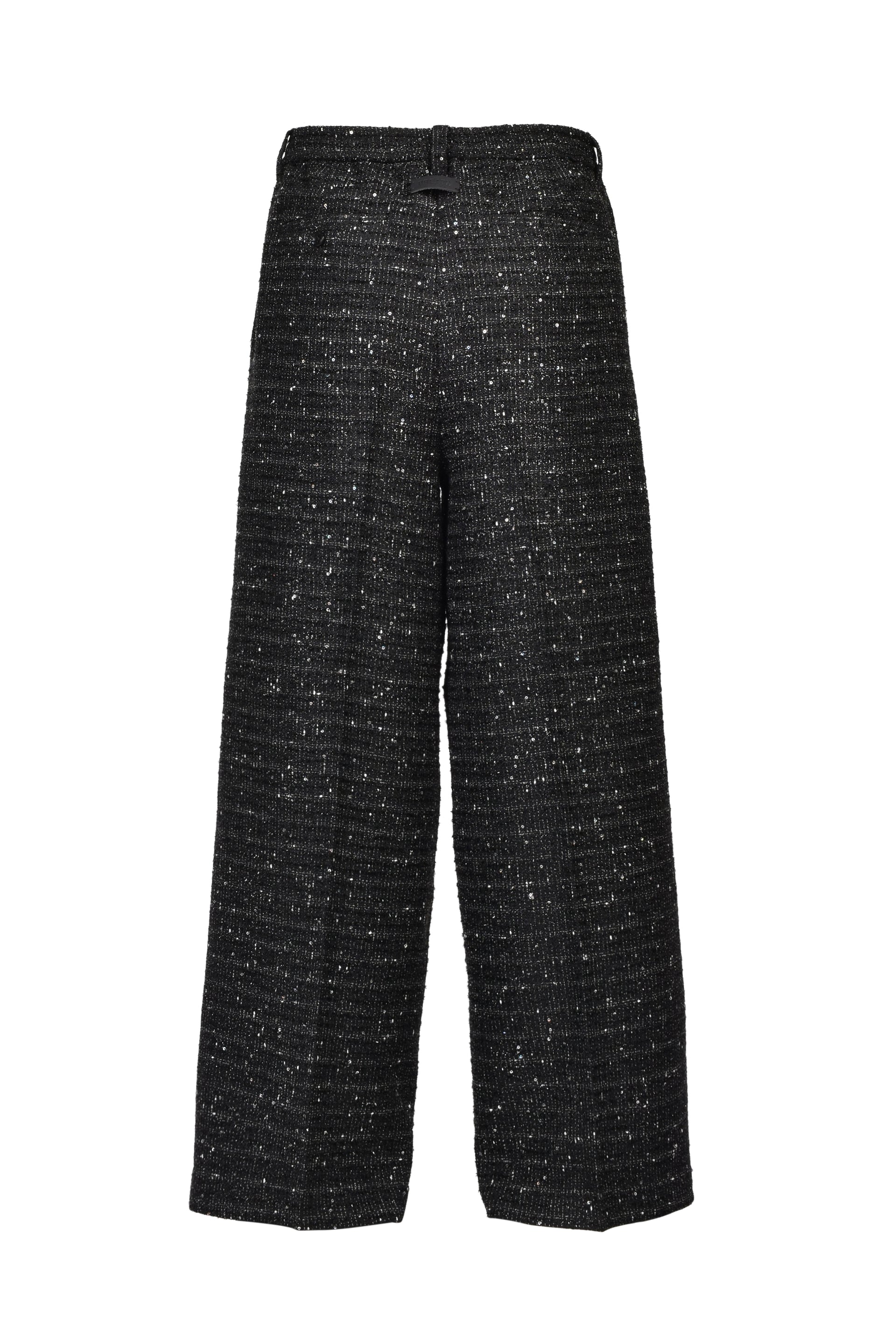 SHINY TWEED TUCK WIDE SLACKS / BLK