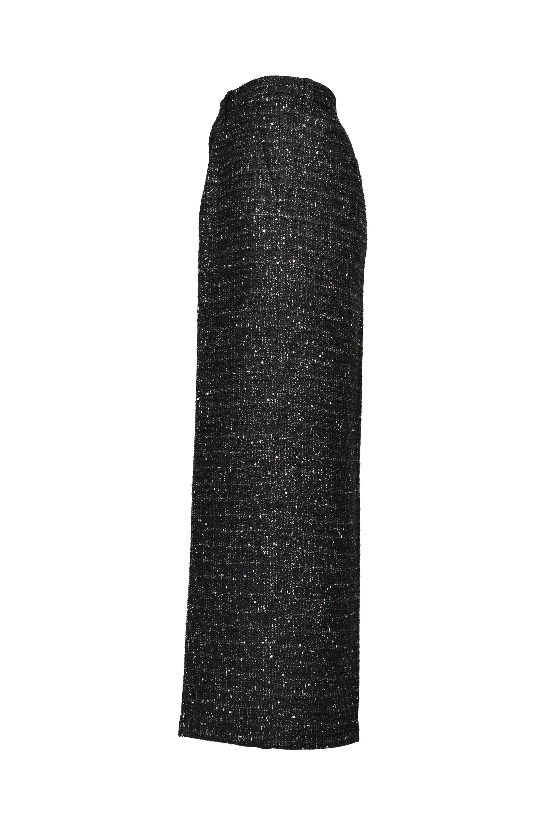 SHINY TWEED TUCK WIDE SLACKS / BLK