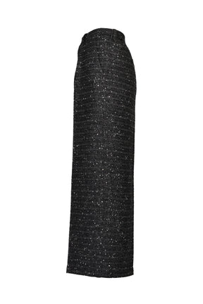 SHINY TWEED TUCK WIDE SLACKS / BLK
