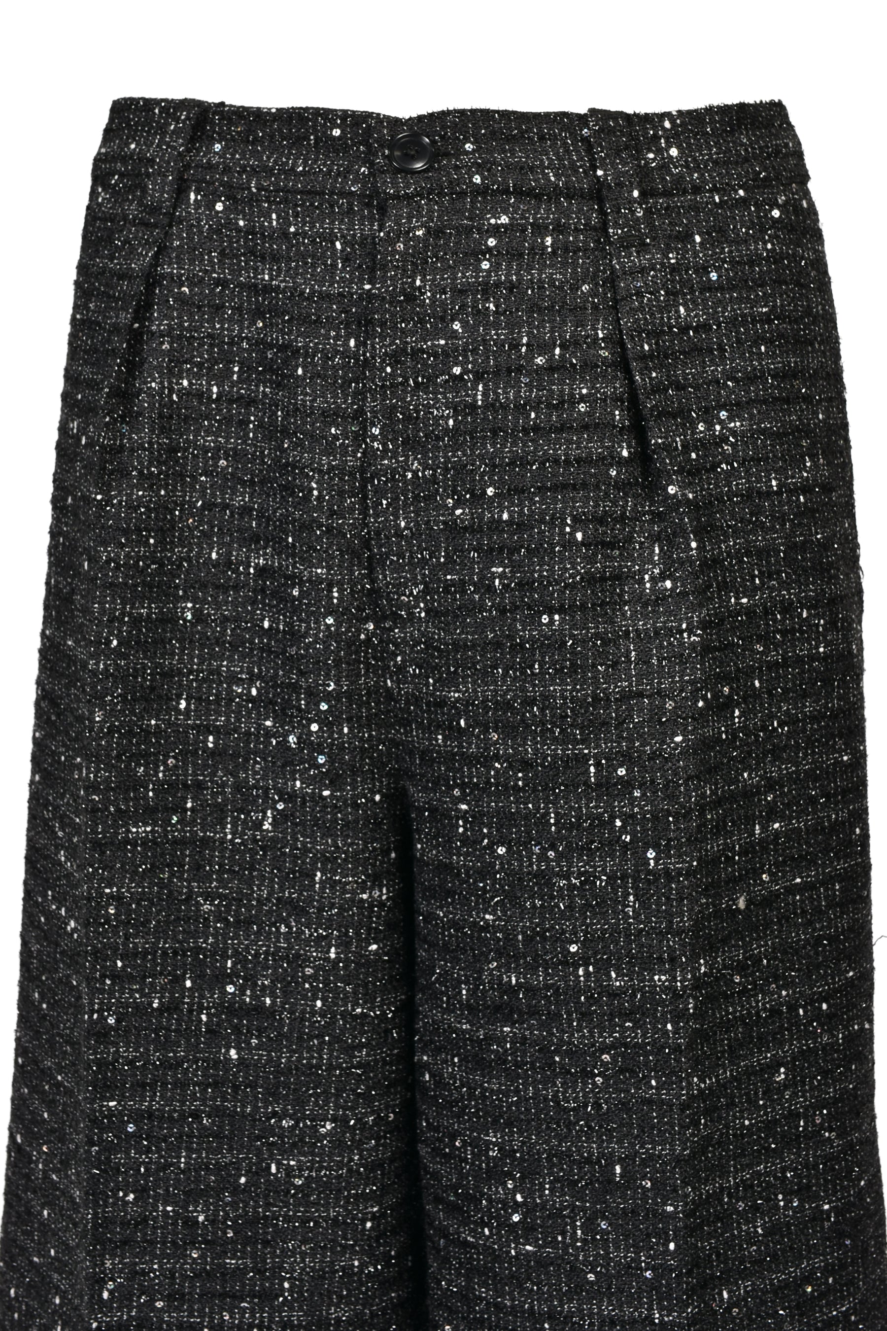 SHINY TWEED TUCK WIDE SLACKS / BLK