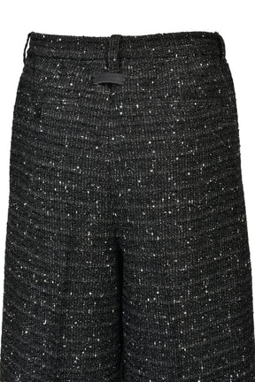SHINY TWEED TUCK WIDE SLACKS / BLK