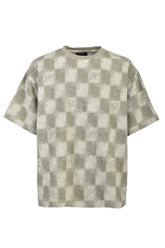 BLOCK CHECK PILE TEE / BEI
