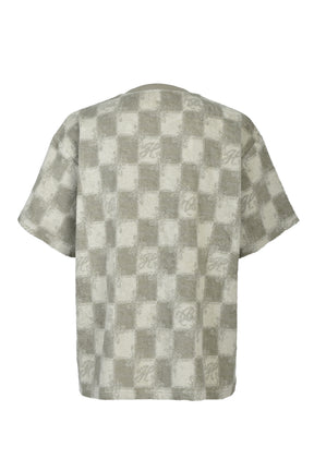 BLOCK CHECK PILE TEE / BEI