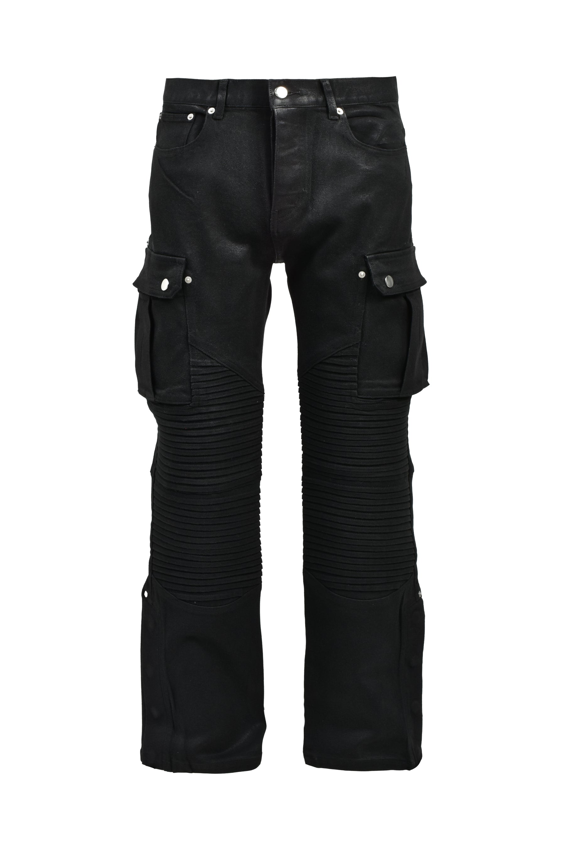 COATING SLIM BIKER CARGO PANTS / BLK