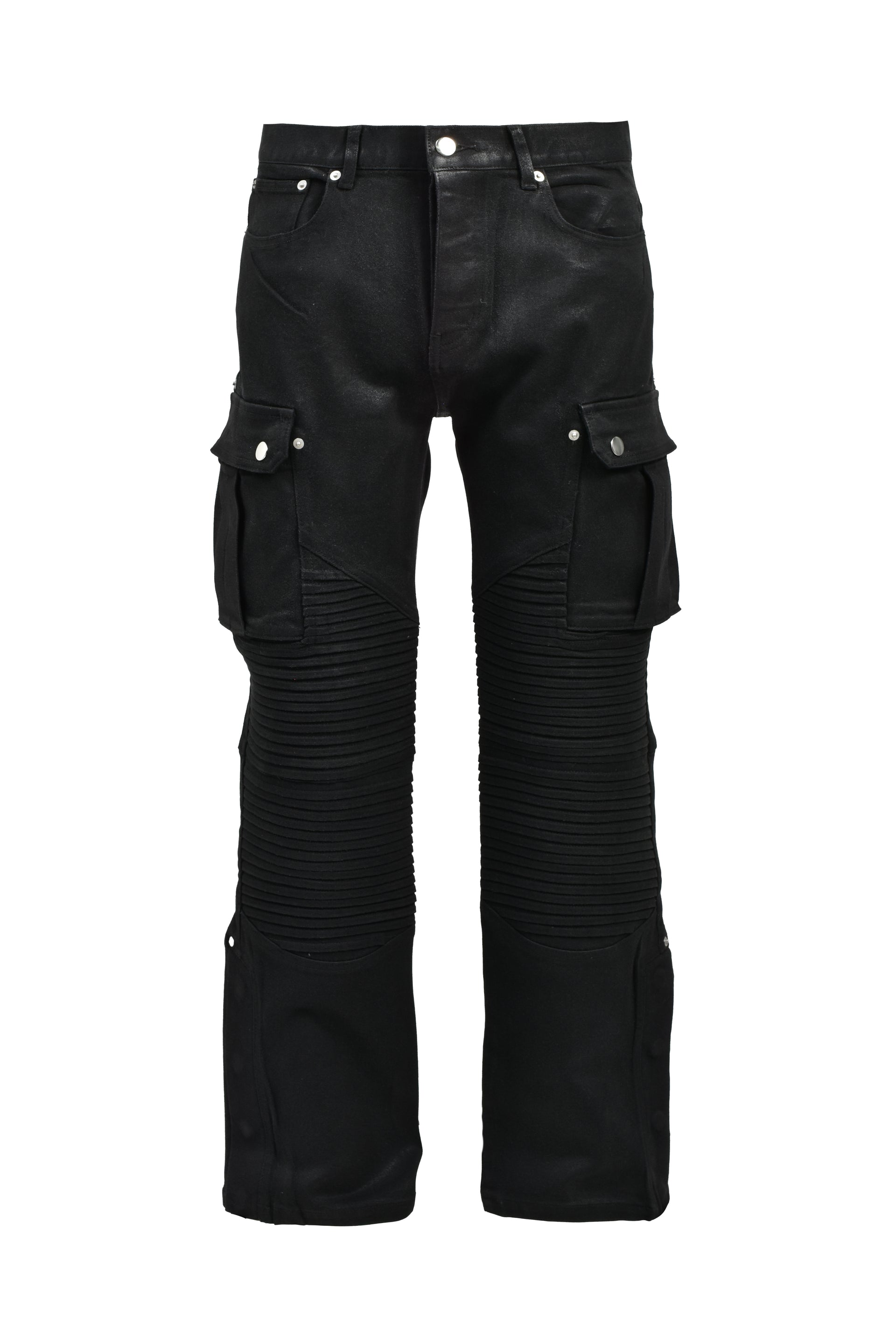 COATING SLIM BIKER CARGO PANTS / BLK