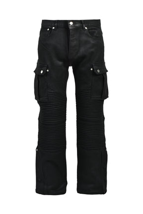 COATING SLIM BIKER CARGO PANTS / BLK