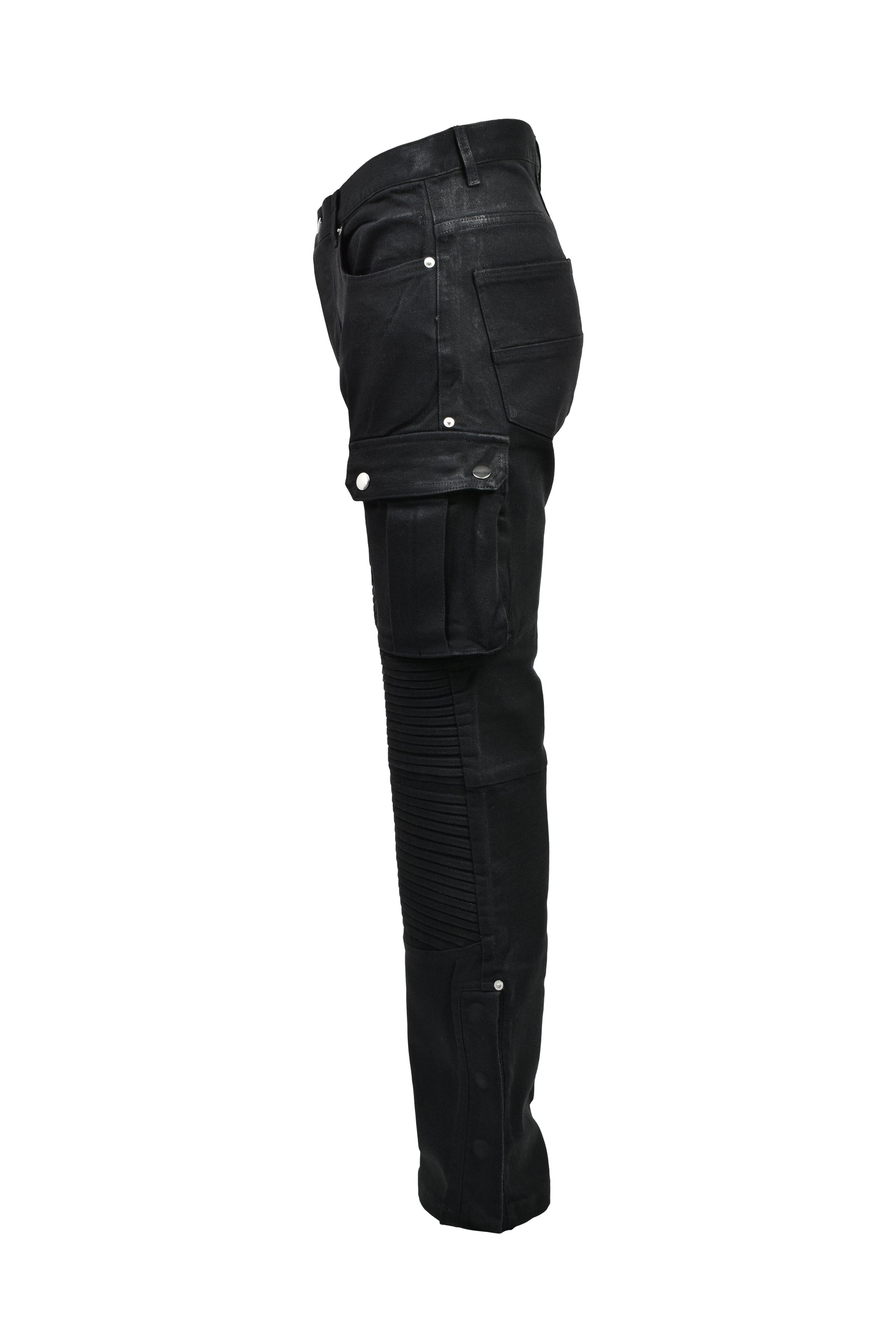 COATING SLIM BIKER CARGO PANTS / BLK