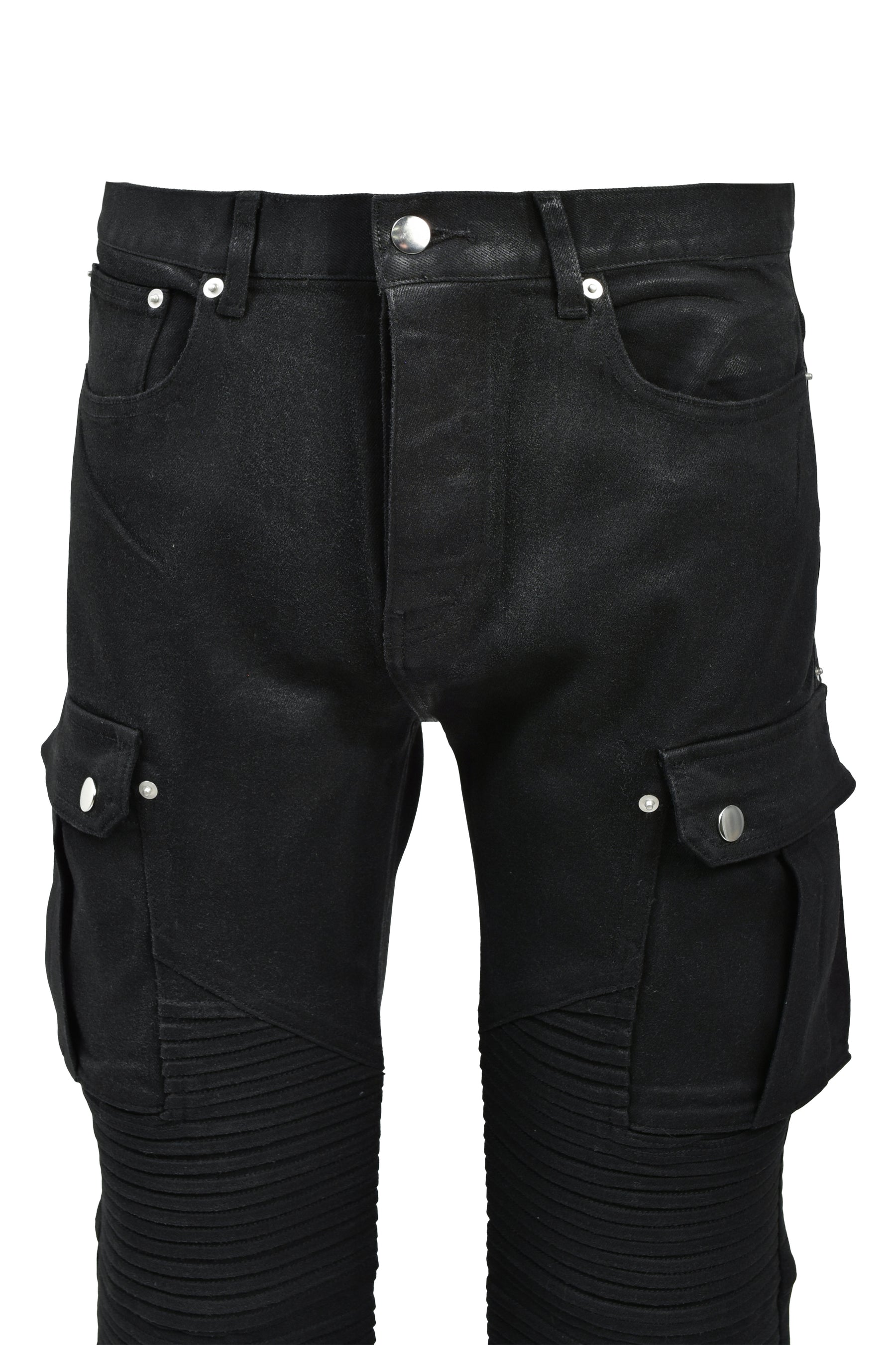 COATING SLIM BIKER CARGO PANTS / BLK