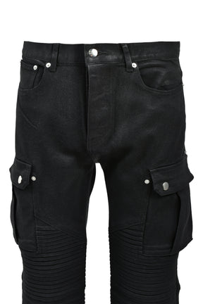 COATING SLIM BIKER CARGO PANTS / BLK