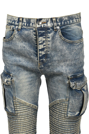 COATING SLIM BIKER CARGO PANTS / IND