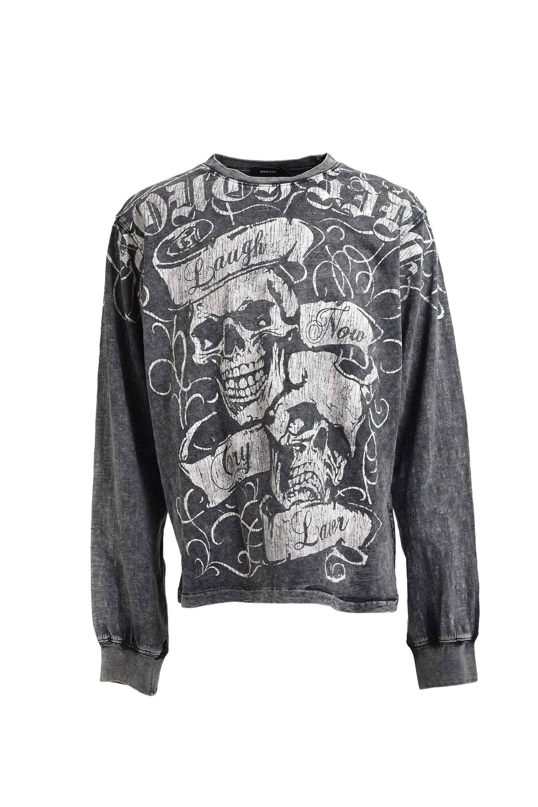 SKULL WASH LS TEE / BLK