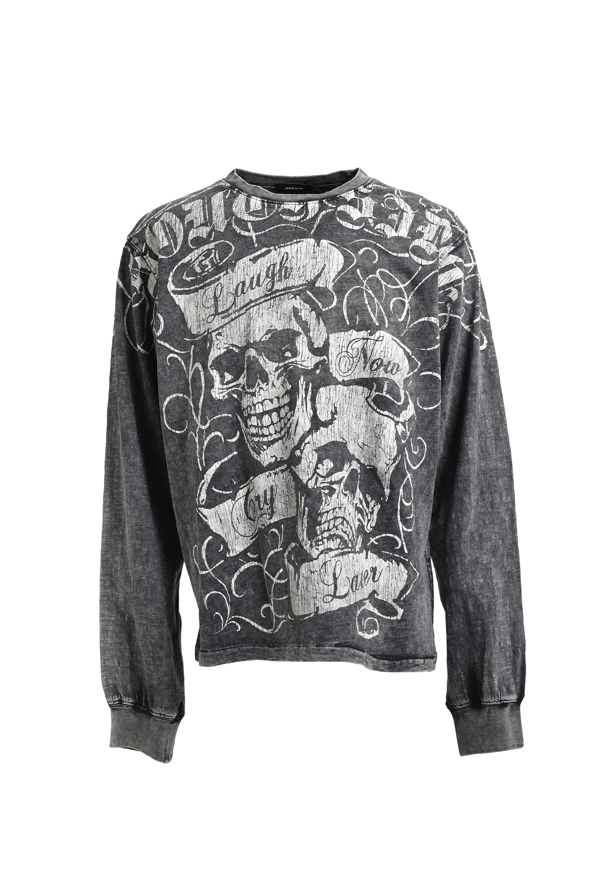 SKULL WASH LS TEE / BLK