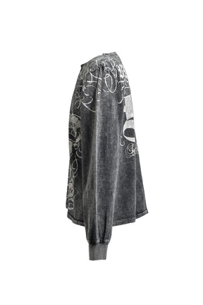 SKULL WASH LS TEE / BLK