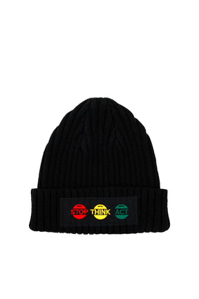 STOP, THINK, ACT BEANIE / BLK