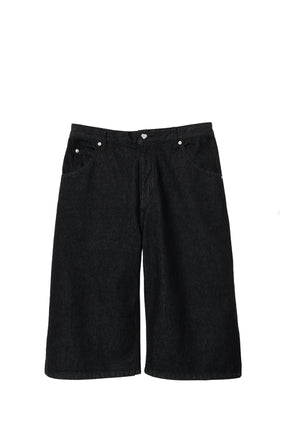 CROPPED WIDE DENIM SHORTS (EXCLUSIVE) / BLK