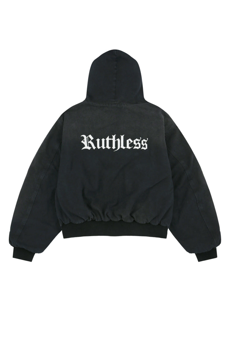 DETACHABLE FUR HOODIED WORK JACKET / BLK